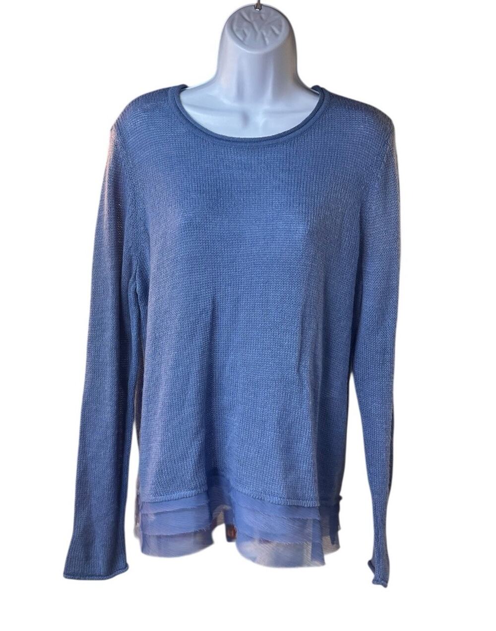Chico’s Pitch Peri Blue Pullover Sweater Woven Hem Long Sleeve Size 2 NWT